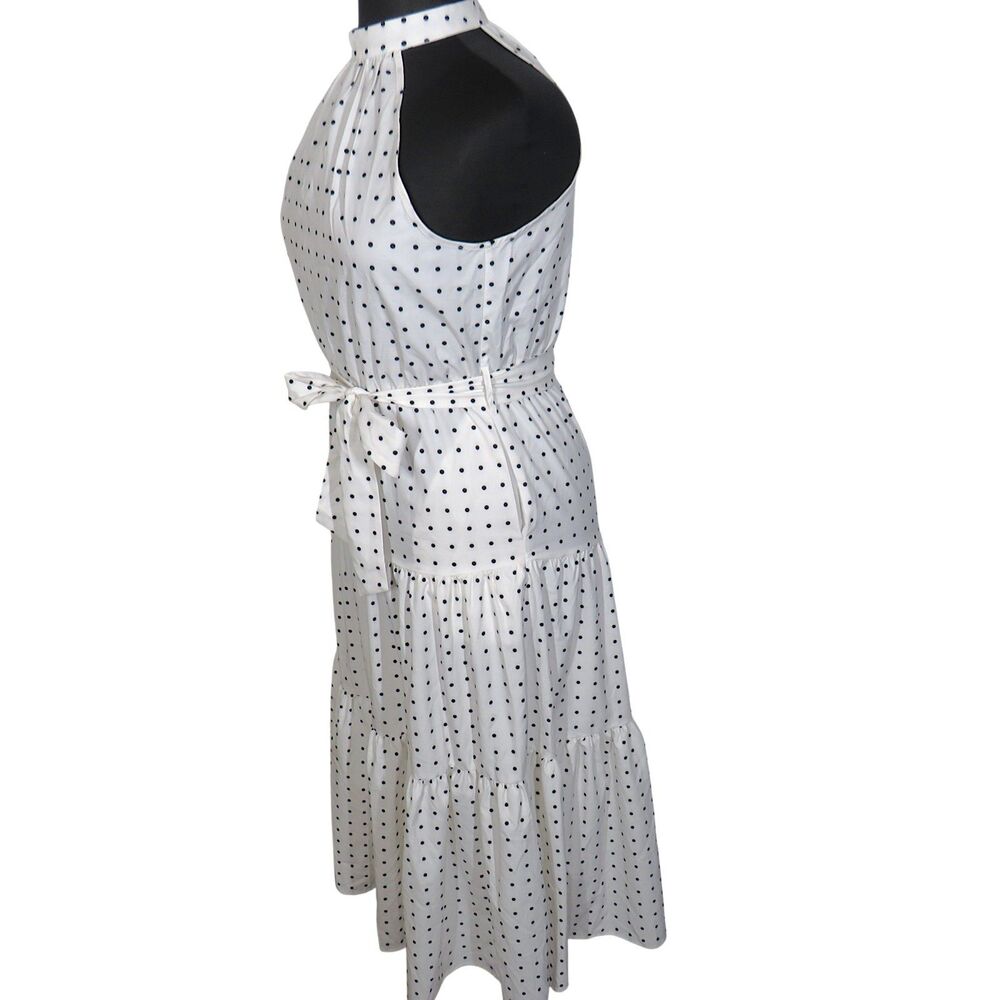 Halara White Black Polka Dot Tiered Flowy Halter Midi Dress Size Large - Picture 8 of 8